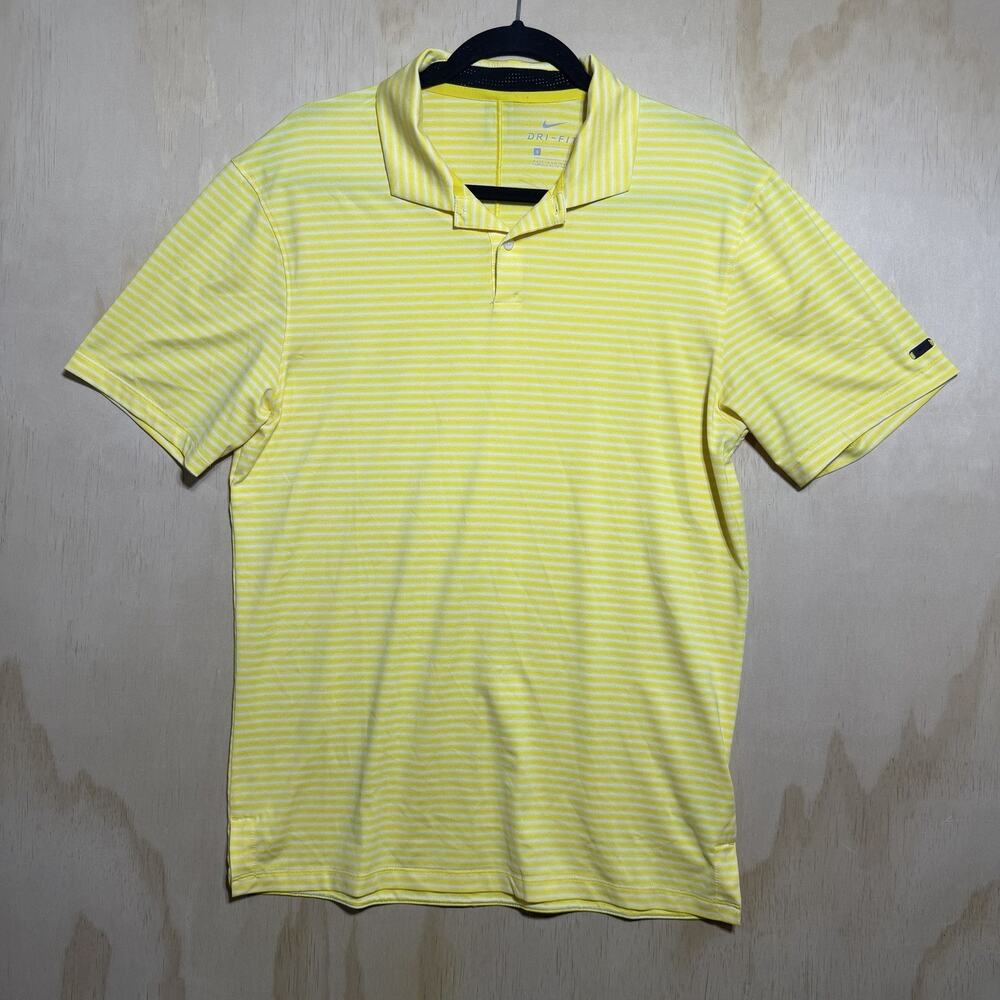 Nike Dri-Fit Tiger‎ Woods TW Golf Polo Shirt Mens S Yellow Stripe